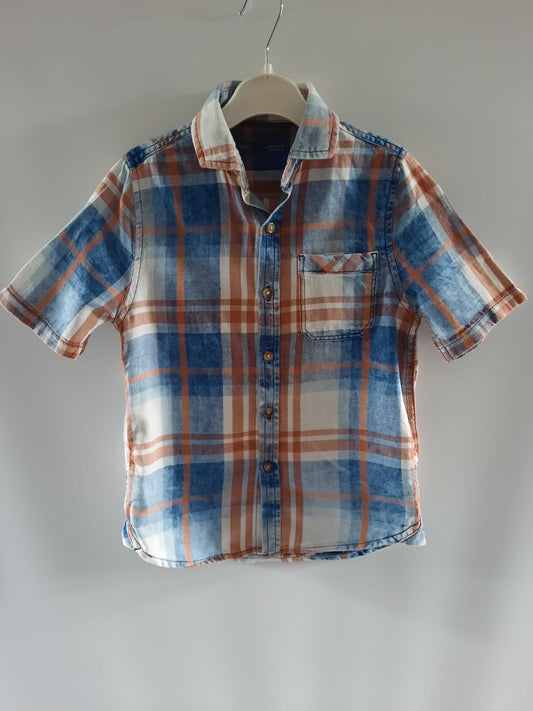 Next blue and orange checked shirt, size 6 years, Preloved - Little Drums