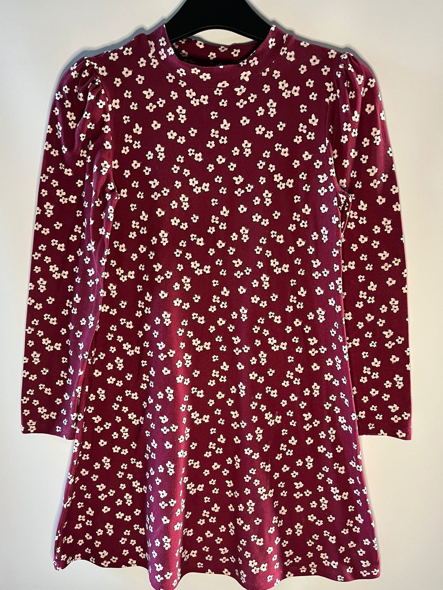 Maroon dress with small white floral pattern Matalan preloved clothing little drums