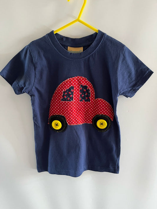 Larkwood Navy blue top with red car and strawberries. Size 3 to 4 years. Preloved - Little Drums