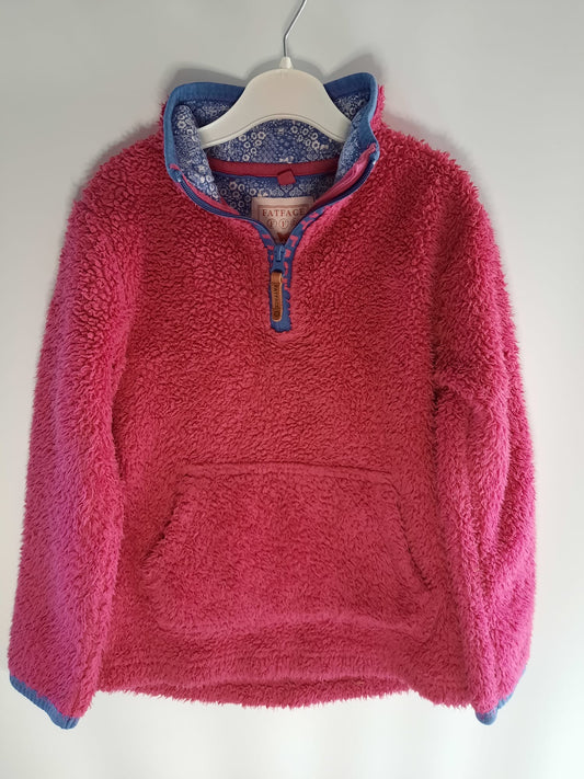 Fat face pink fleece jumper, size 6 to 7 years. Preloved - Little drums