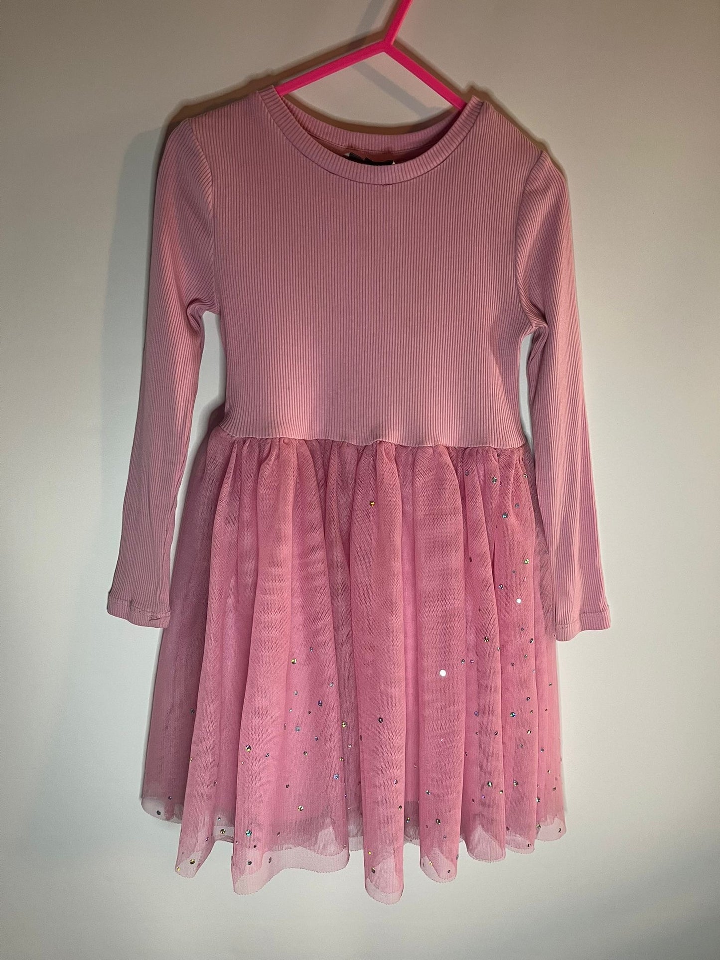 Long sleeve pink dress with sparkly tutu skirt, George preloved little drums
