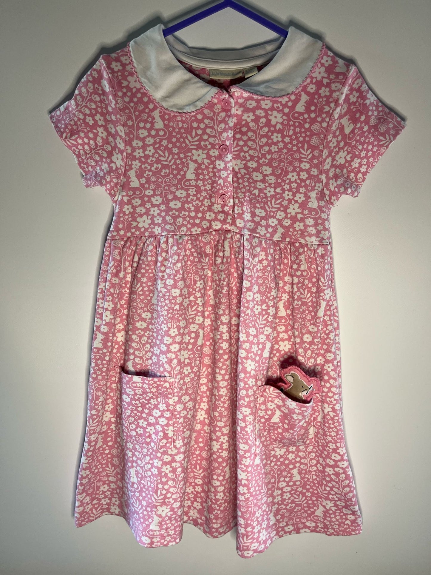 Jojo Manan Bebe pink dress with mouse in pocket size 4 to 5 years. Preloved - Little Drums