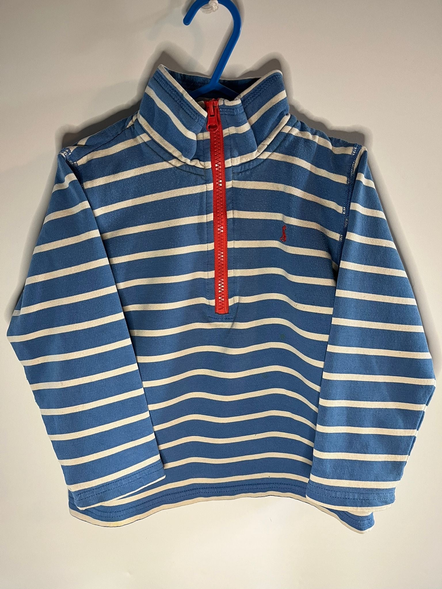 Blue and white striped pullover with red zipper. JOULES, size 3 to 4 years. little drums, preloved