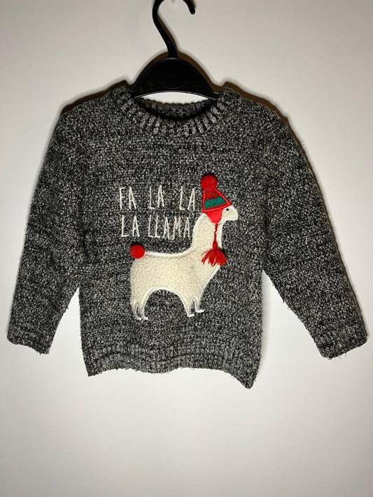 Preloved Next grey Christmas jumper size 1 1/2 to 2 years. Little Drums.