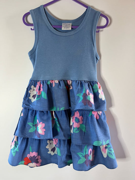 Mother blue tiered skirt dress, size 2 to 3 years. Little Drums - Preloved.