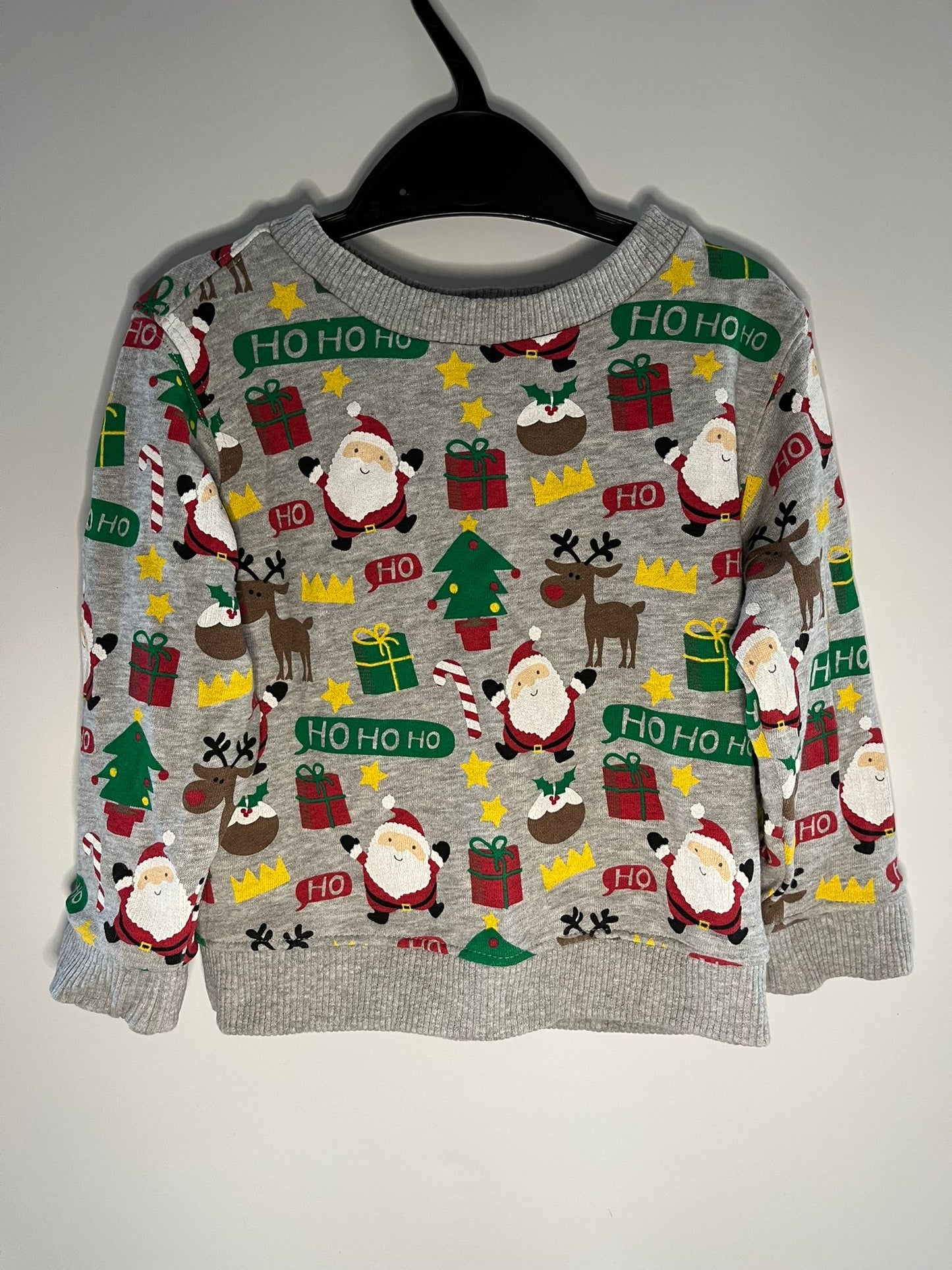 Preloved Mini Club grey Christmas jumper size 2 to 3 years. Little Drums.