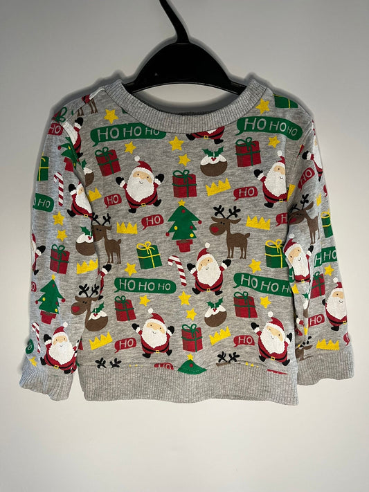 Preloved Mini Club grey Christmas jumper size 2 to 3 years. Little Drums.