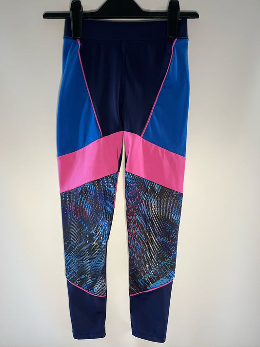 Colorful leggings with blue, pink, and patterned design fitness. Preloved - Little Drums