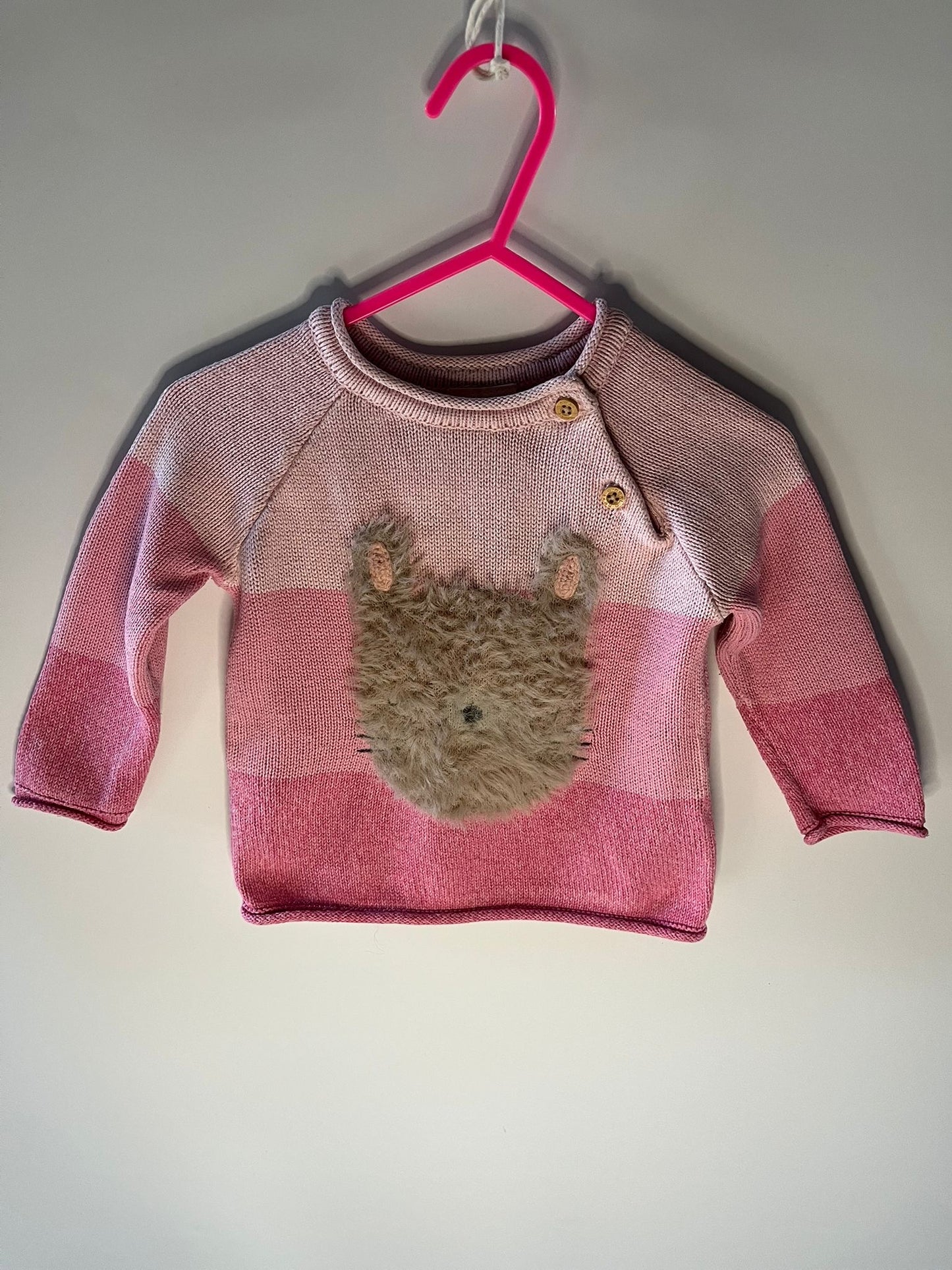 Pink sweater with hedgehog design on, next preloved little drums