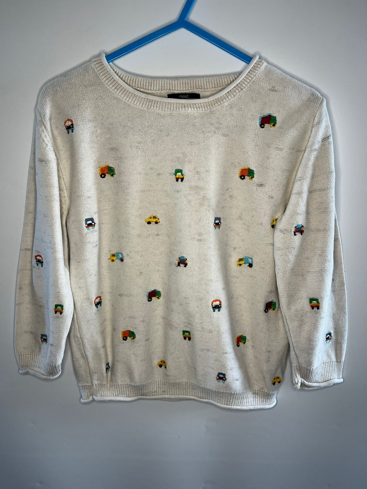 White / grey car jumper next preloved little drums
