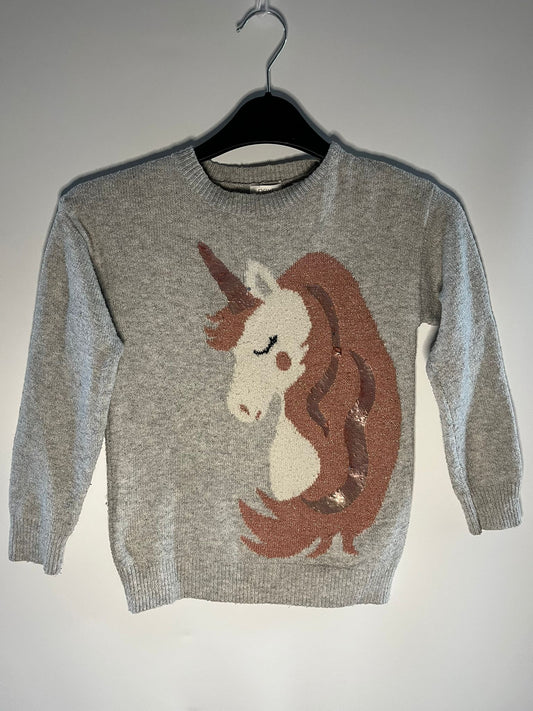 Preloved Next grey unicorn jumper size 6 years. Little drums.