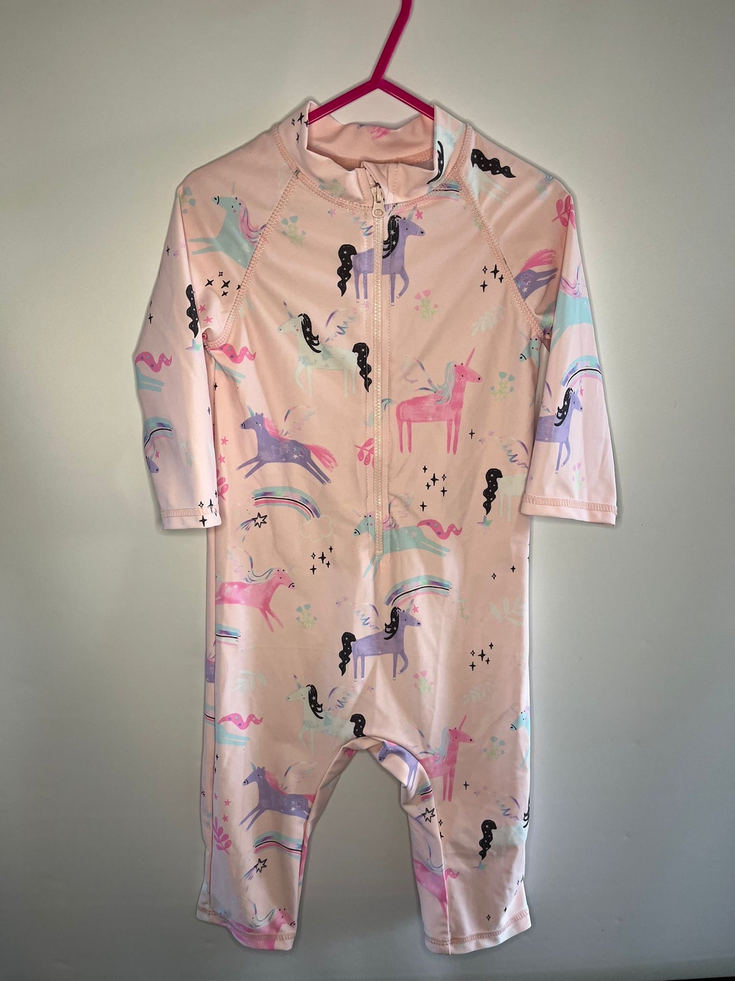 Pink unicorn sunsuit / swimsuit preloved little drums 
