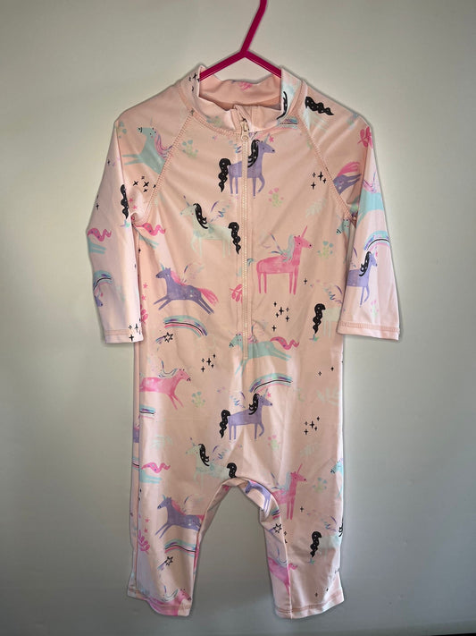 Pink unicorn sunsuit / swimsuit preloved little drums 