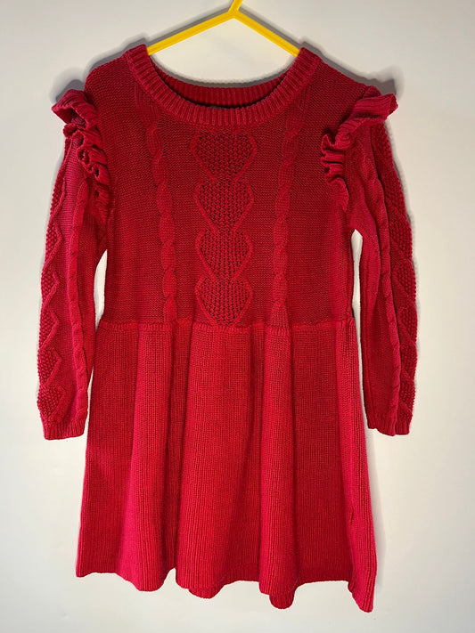 Red knitted dress with ruffled sleeves preloved little drums 