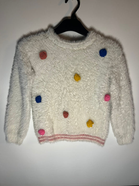 White sweater with colorful polka dots, M&S preloved children clothing little drums 