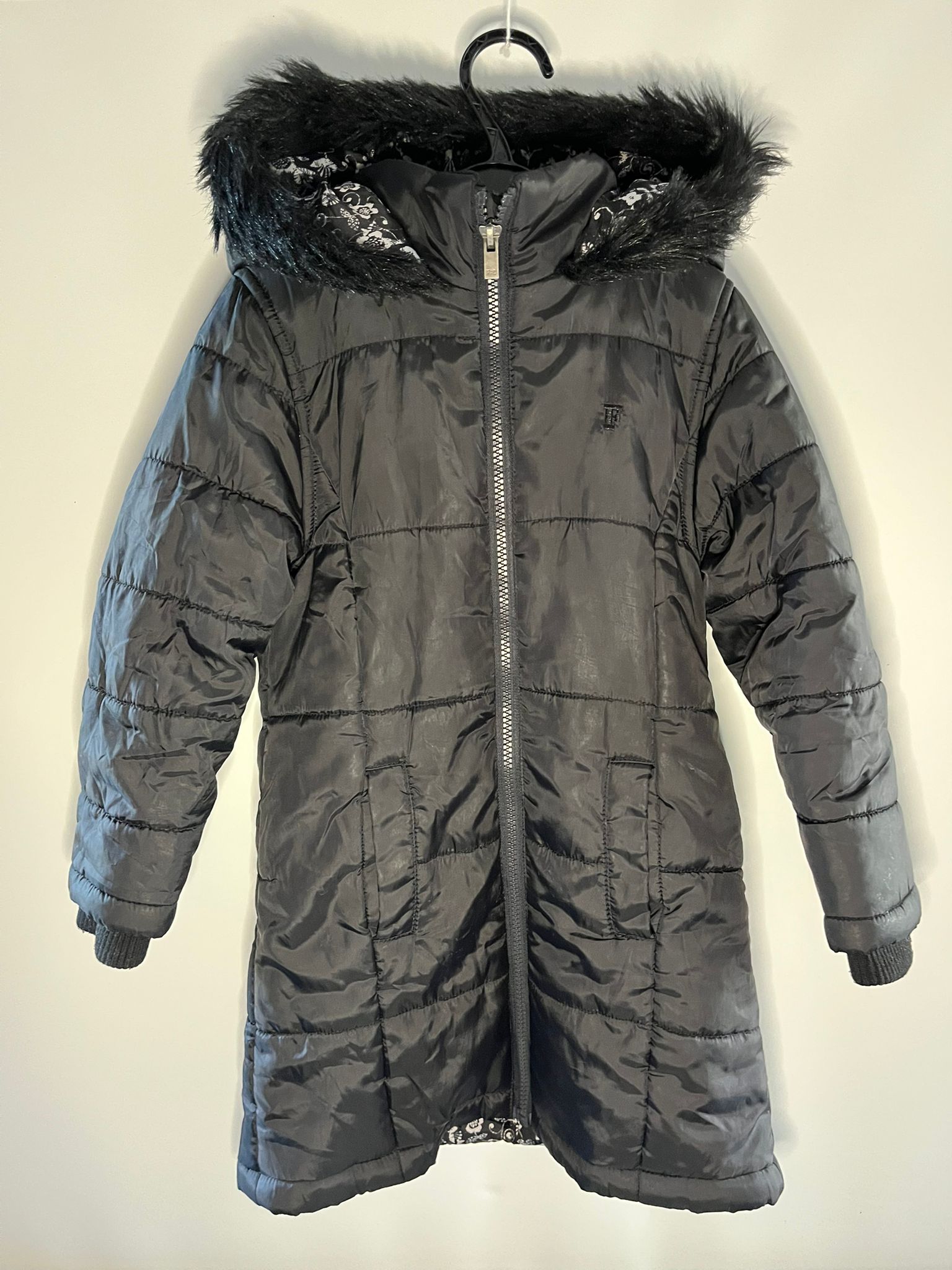 Preloved French Connection black long coat size 4 to 5 years. Little Drums