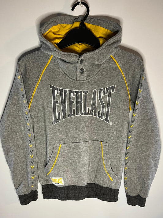 Gray hoodie with yellow accents and 'Everlast' branding. Preloved, little drums. Size 9 to 10 years 