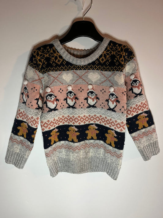 Knitted sweater with penguin and gingerbread man pattern, star clothing preloved little drums 