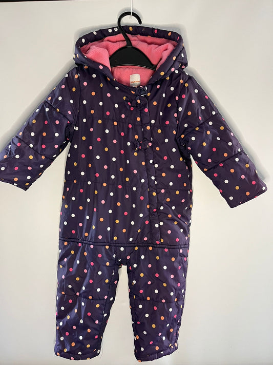 Preloved Bluezoo navy spotty snowsuit size 12 to 18 months. Little Drums.
