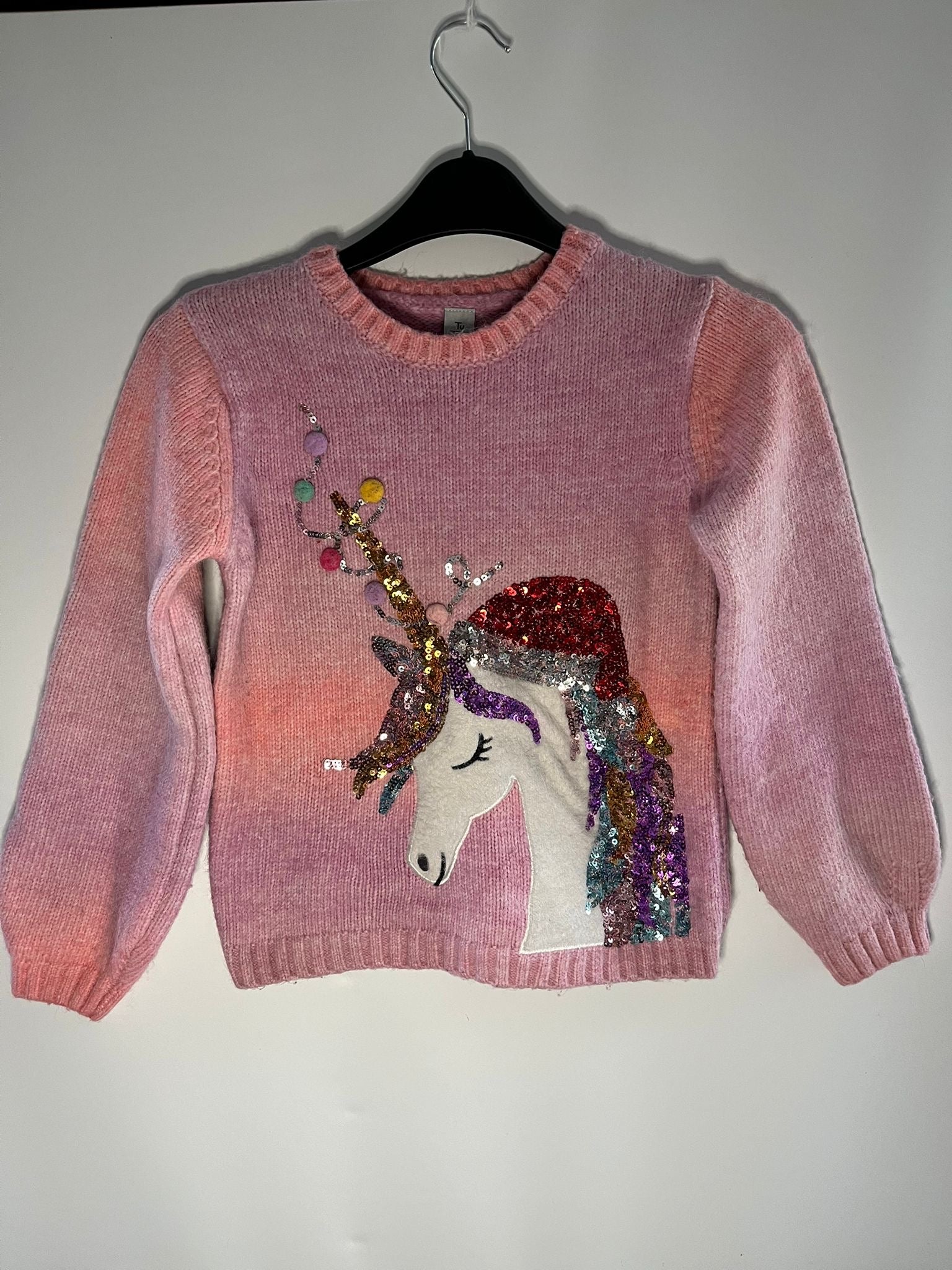 Preloved TU Pink christmas sweater with unicorn. Little Drums