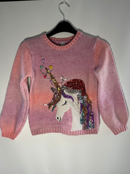 Preloved TU Pink christmas sweater with unicorn. Little Drums
