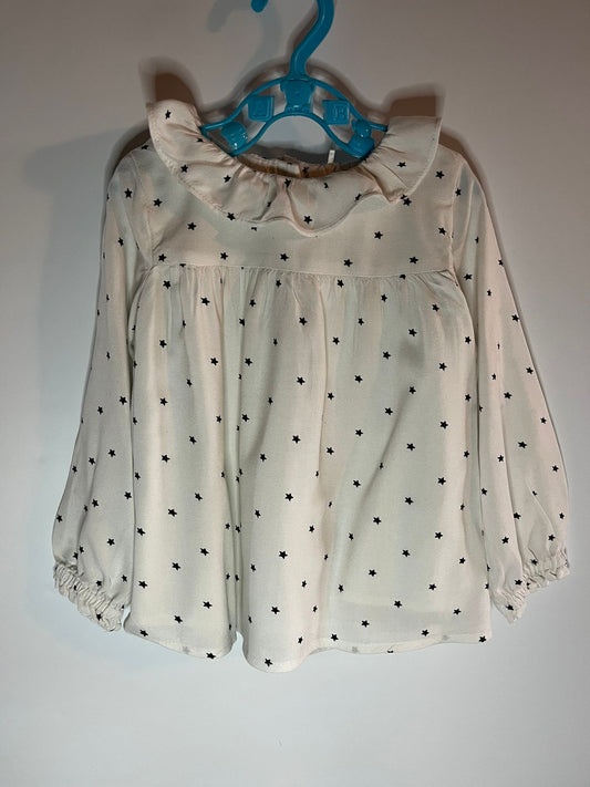 White blouse with stars, TU size 9 to 12 months. Preloved, Little Drums