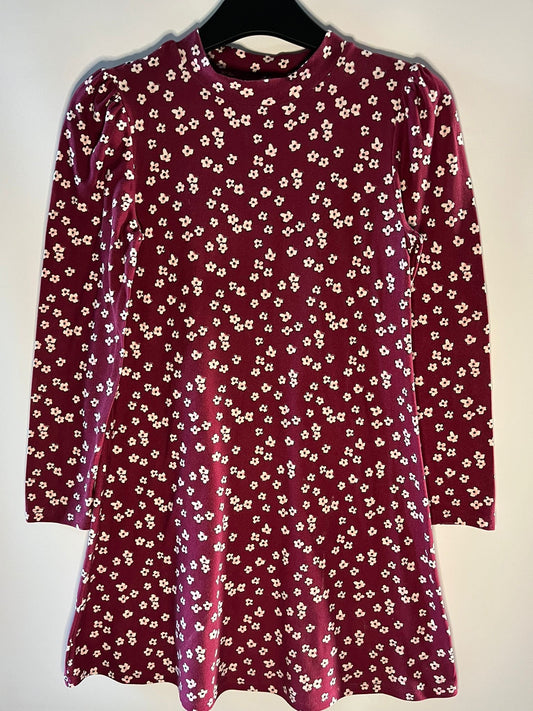 Maroon dress with small white floral pattern Matalan preloved clothing little drums 