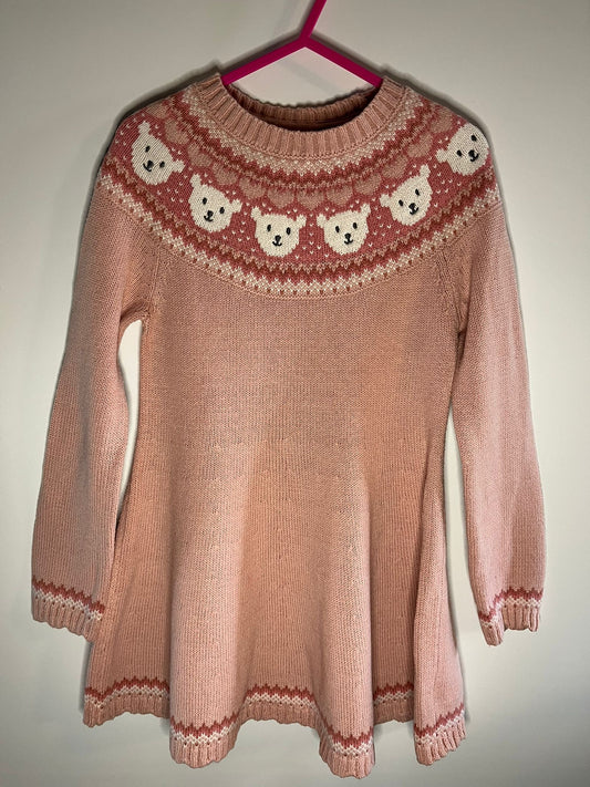 Pink knitted polar bear dress, bopster and mimi preloved little drums