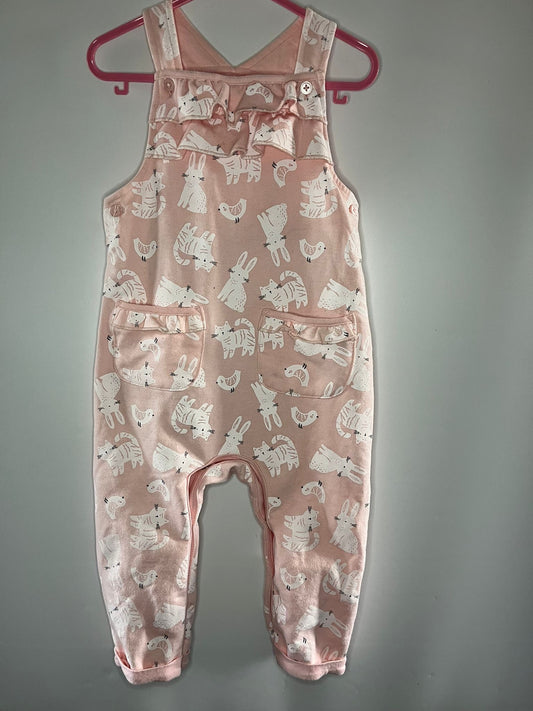Pink children's overalls with white animal pattern preloved little drums size 18-24months