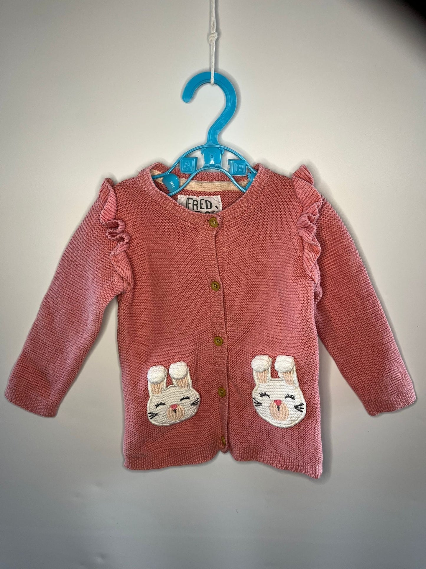 F&F pink bunny cardigan preloved little drums size 12-18 months 