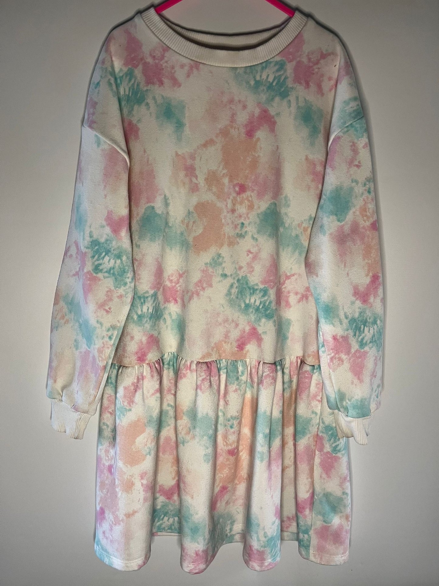 Pink, green and white long sleeve dress F&F preloved children clothing little drums 