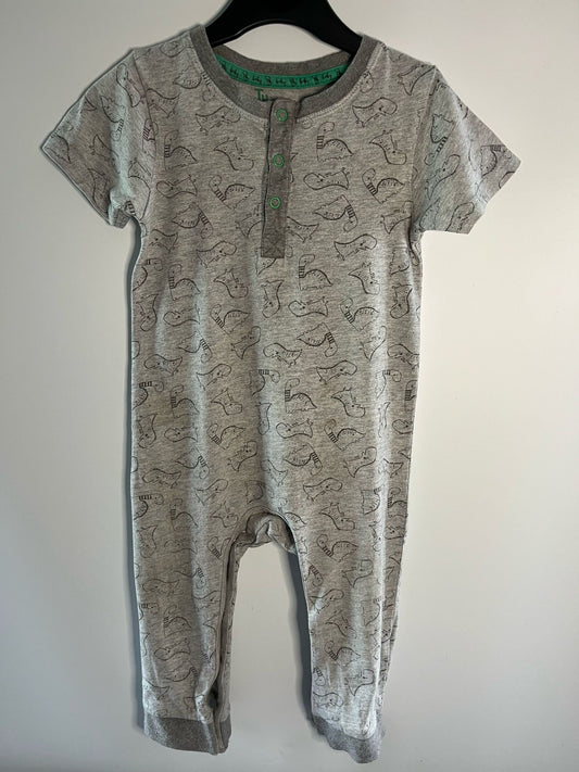 Preloved TU grey dino all in one size 12 to 18 months. Little Drums