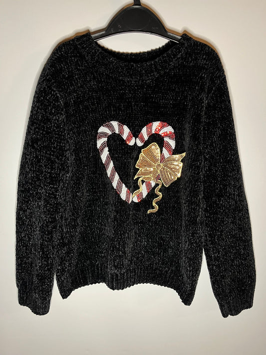 Preloved Primark black fluffy Christmas jumper size 8 to 9 years. Little Drums