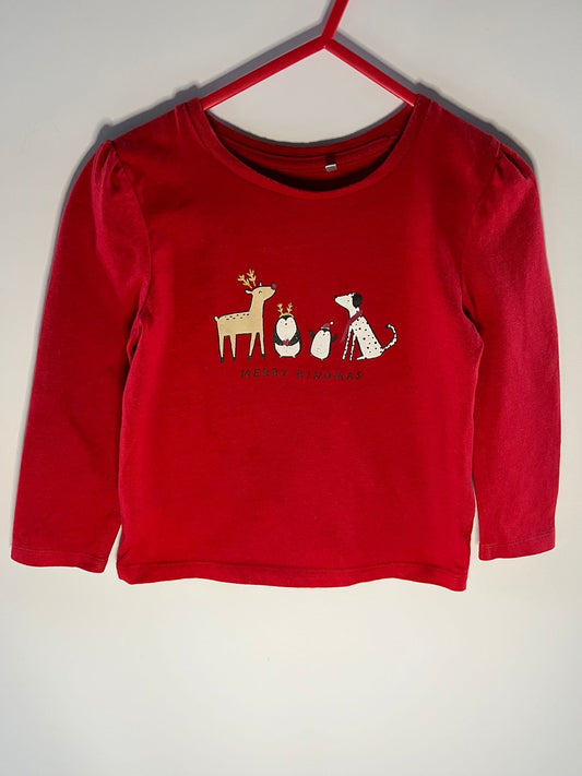 Red long-sleeve shirt with Christmas-themed, George preloved little drums