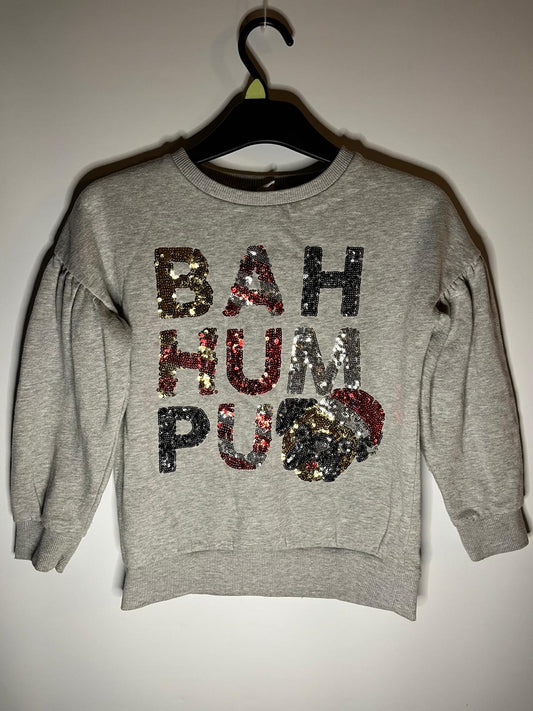 Preloved TU grey bah humbug Christmas jumper size 9 years. Little Drums