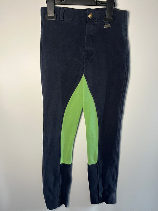 Preloved Bridleway navy and green jodhpurs size 24 inchs 6 to 8 years. Little Drums.
