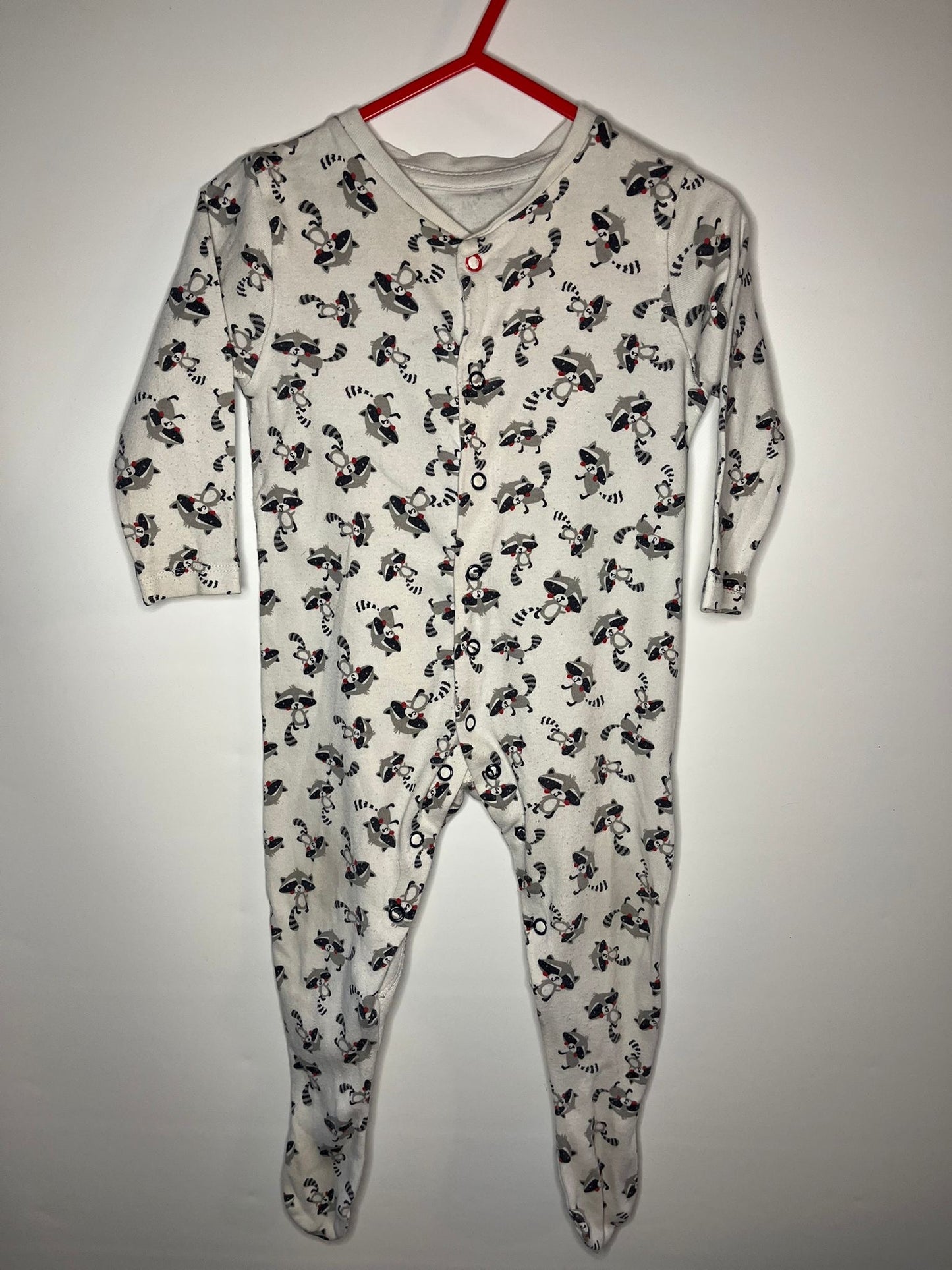 White and grey sleepsuit with raccoons - preloved little drums children clothing 