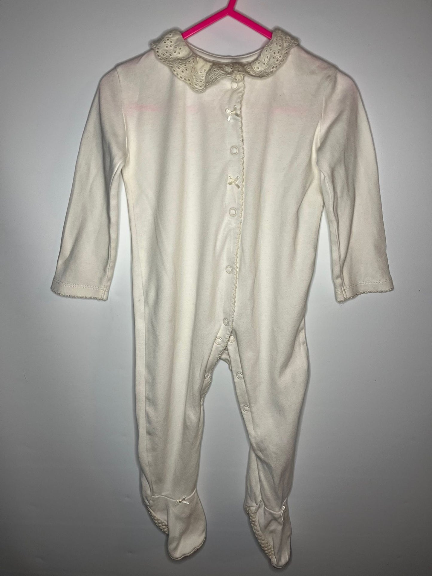 White sleepsuit George preloved little drums 