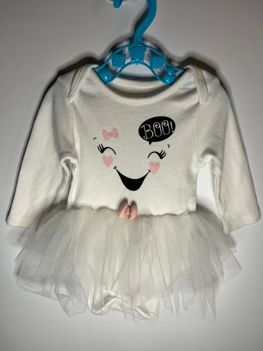 Baby outfit with tutu and ghost face design. Preloved, little drums. 0-3 months. George