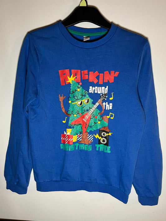 Preloved TU blue rocking around the Christmas tree jumper size 10 years. Little Drums.