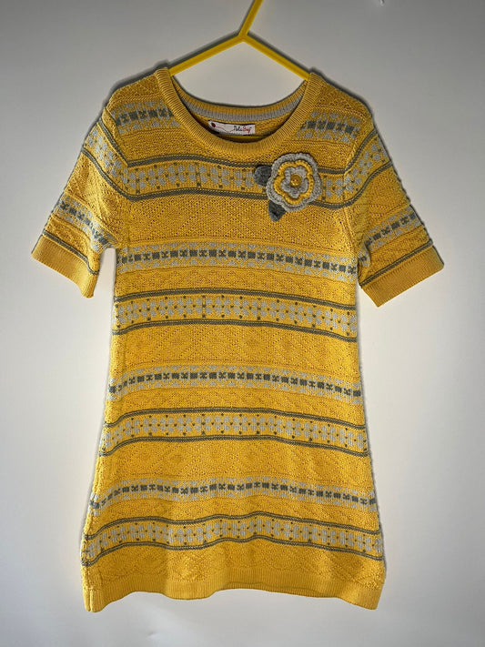 Preloved Nula Bug yellow knitted dress size 4 to 5 years. Little Drums.