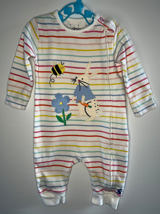 Stripped baby bunny sleep suit joules size 0-3 months preloved 