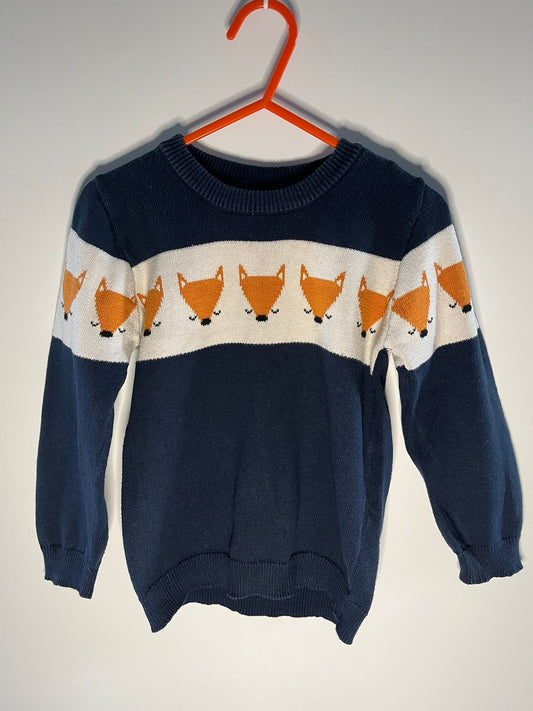 Navy blue sweater with fox pattern - fox and bunny jumper - preloved - little drums - 2 years 