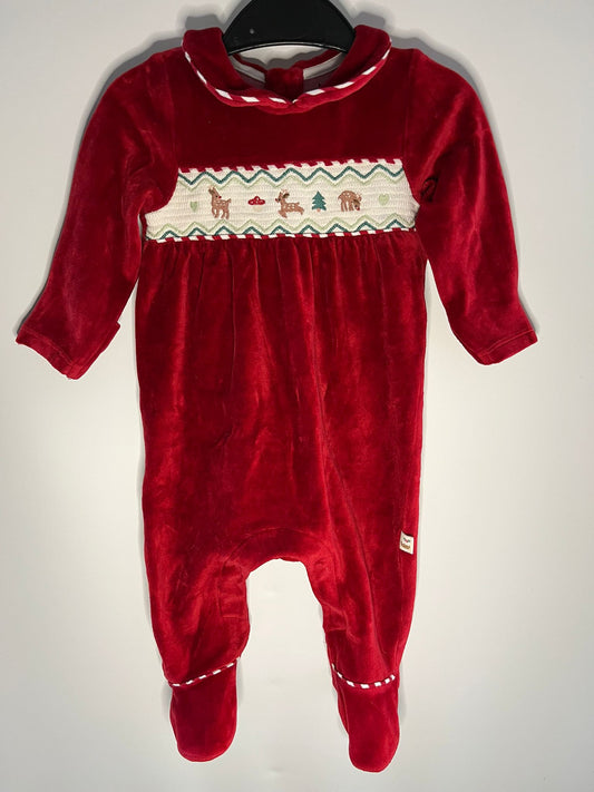 Preloved M&amp;S red Christmas sleepsuit size 3 to 6 months. Little Drums.