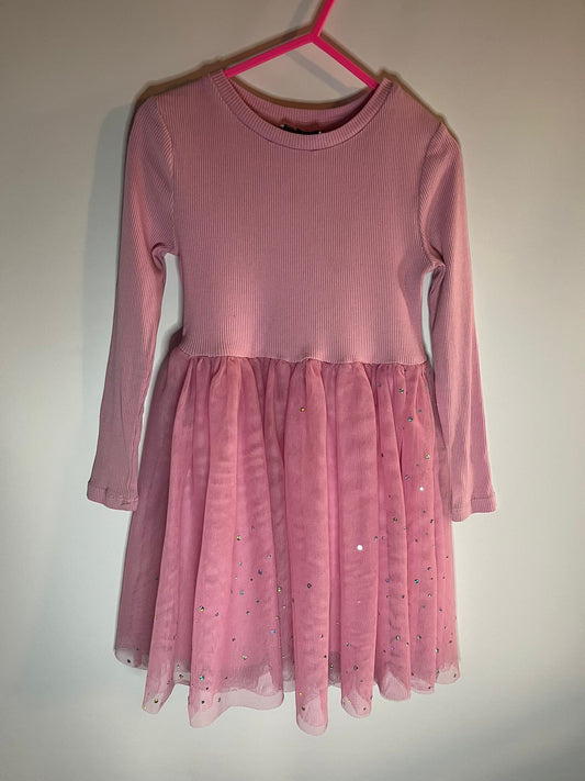Long sleeve pink dress with sparkly tutu skirt, George preloved little drums 