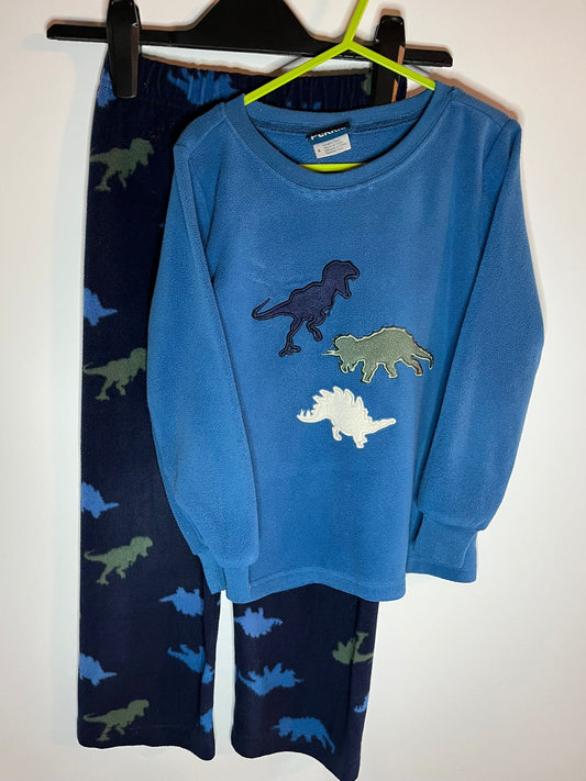 Children's blue pajama set with dinosaur designs, Pekkies - Size 6 years old. preloved, Little drums