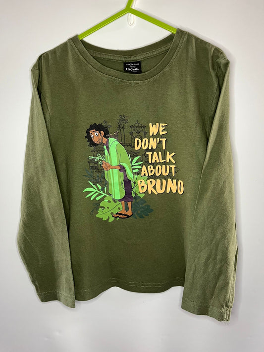 Green long-sleeve shirt with we don’t talk about Bruno preloved little drums 
