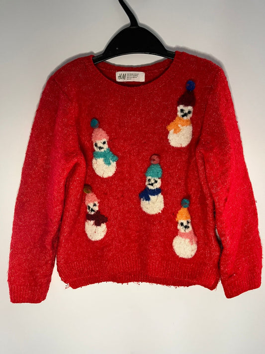 Preloved H&M red snowman Christmas jumper size 2 to 4 years. Little Drums.