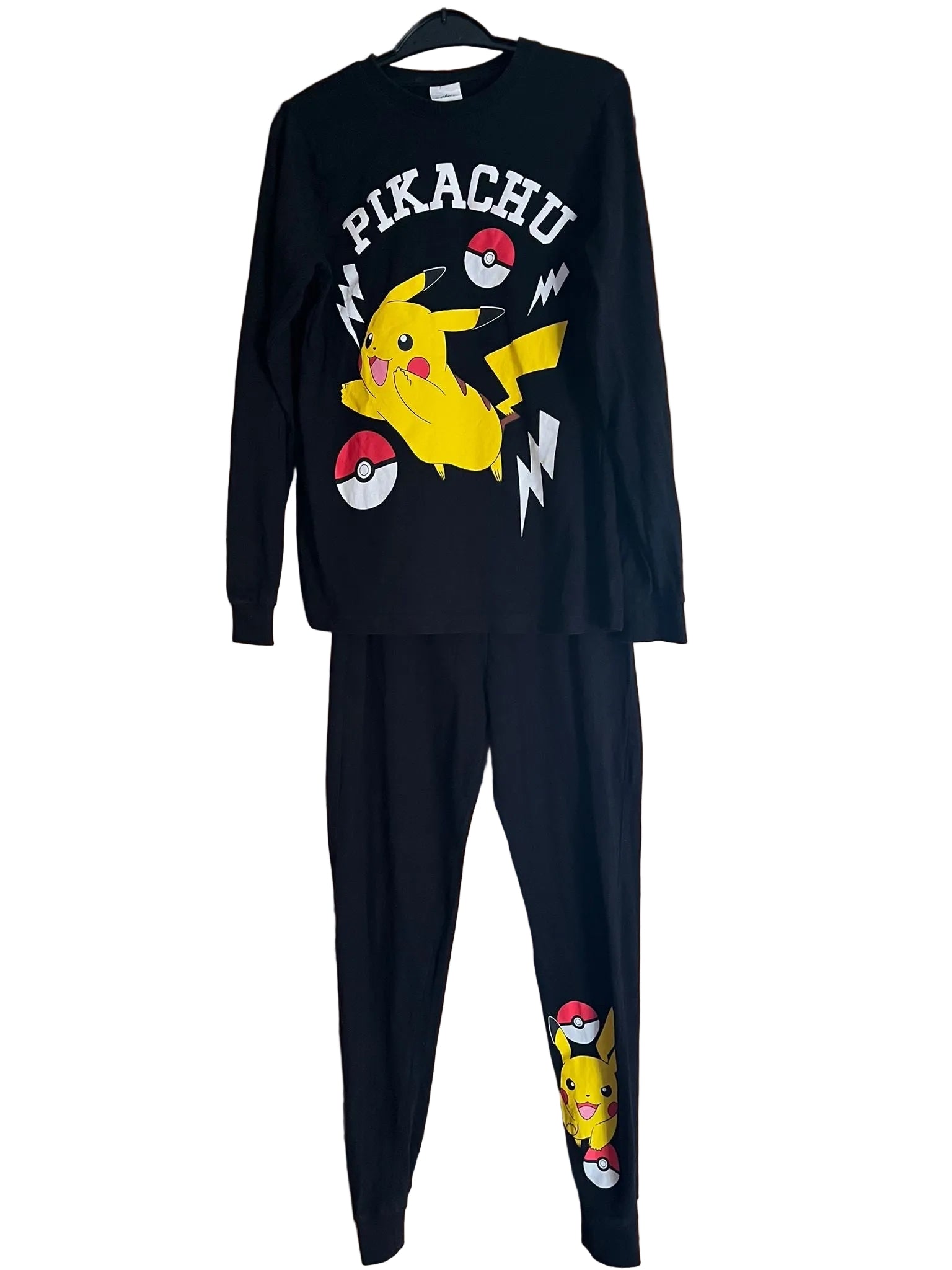 Black pajama set with Pikachu design size 10-11 year preloved little drums 