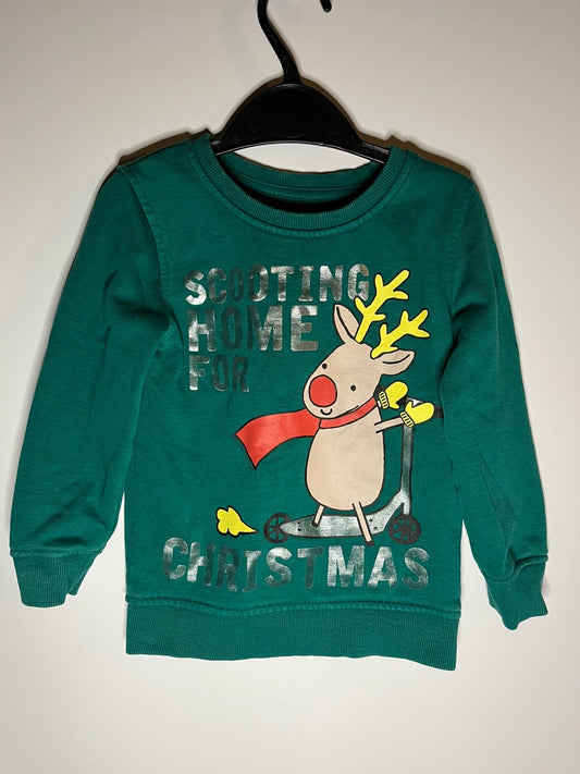 Preloved George green reindeer Christmas jumper size 2 to 3 years. Little Drums